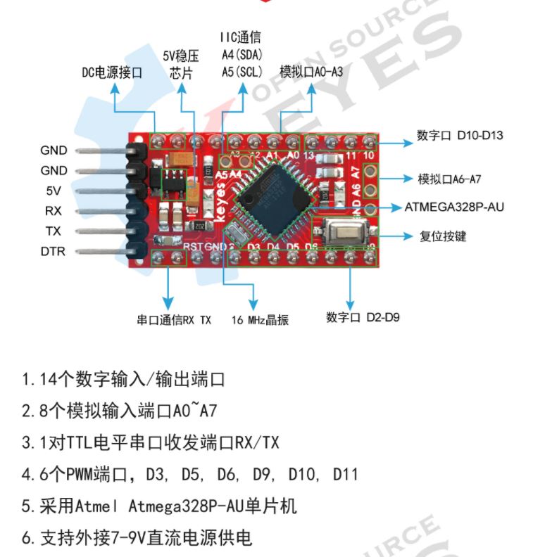 Arduino PRO MINI 5V/16MHz 副廠開發板 已焊接針腳