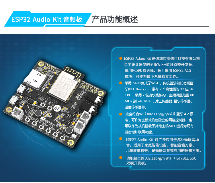 ESP32 Aduio Kit WiFi+藍牙模塊ESP32 串口 轉 WiFi | 安信可 音頻開發板