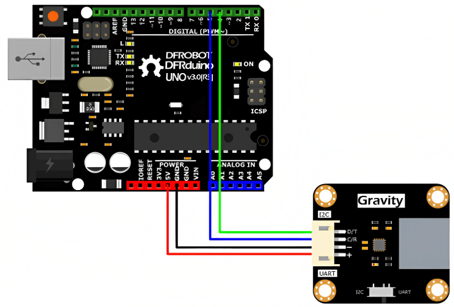 Gravity: 傾斜式雨量感應器 與 Arduino Uno 的連接圖