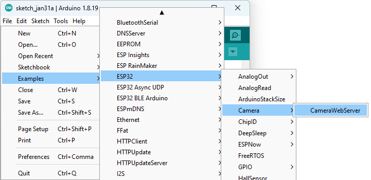 Arduino IDE CameraWebServer 範例