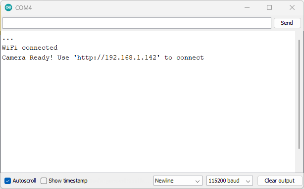 CameraWebServer 範例串行監視器 IP 位址